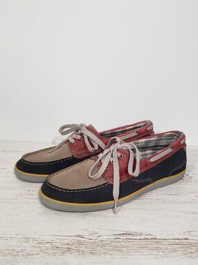 Clarks  Colorblock Suede Boat Shoe  Men's Size 11 Red, Blue & Tan